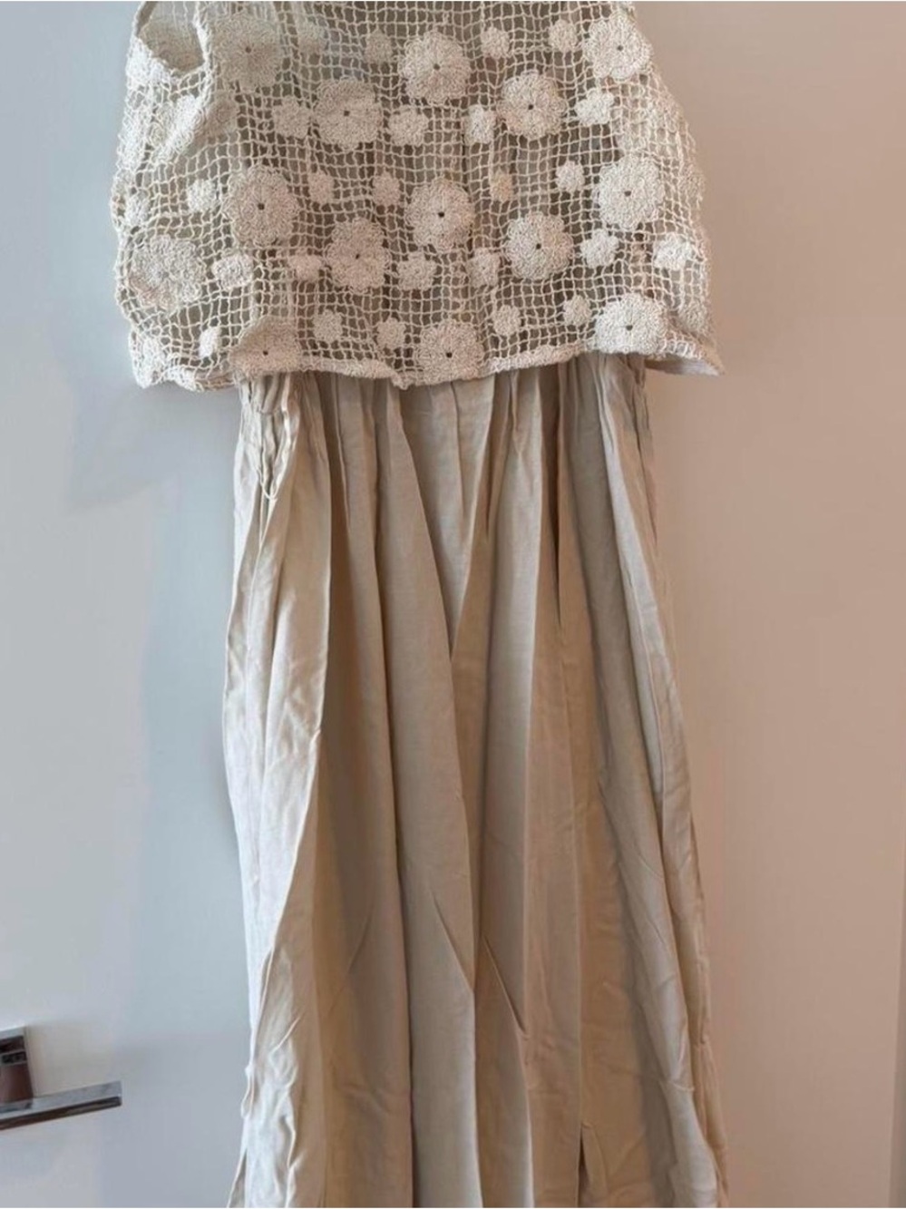 Crochet Top with Flowing Cream Maxi Dress